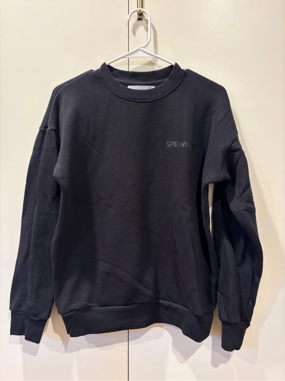 SPRWMN Logo Black Crewneck Sweatshirt, Tri Blend